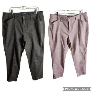 Kate & Mallory Set Of 2 Olive Pale Pink Front Seam Straight Leg Pants Size 18W
